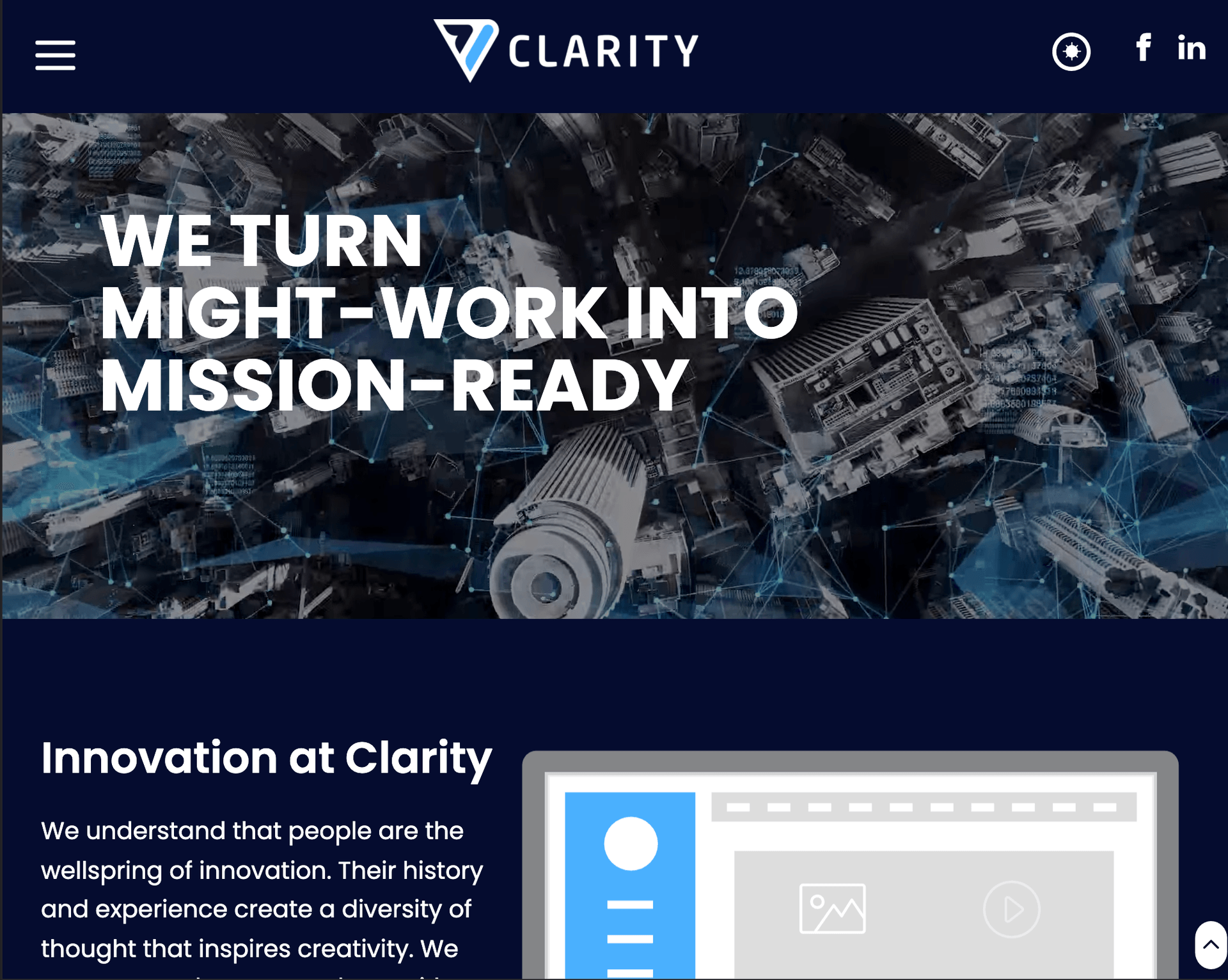 Clarity’s rebranded homepage - check out more on https://clarityinnovates.com