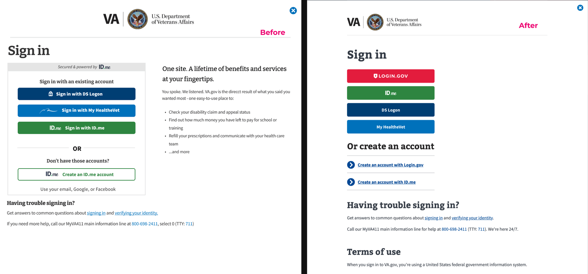 VA.gov Sign in Modal (before & after) - 