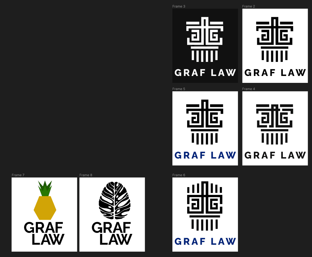 A few iterations of Graf Law logo design